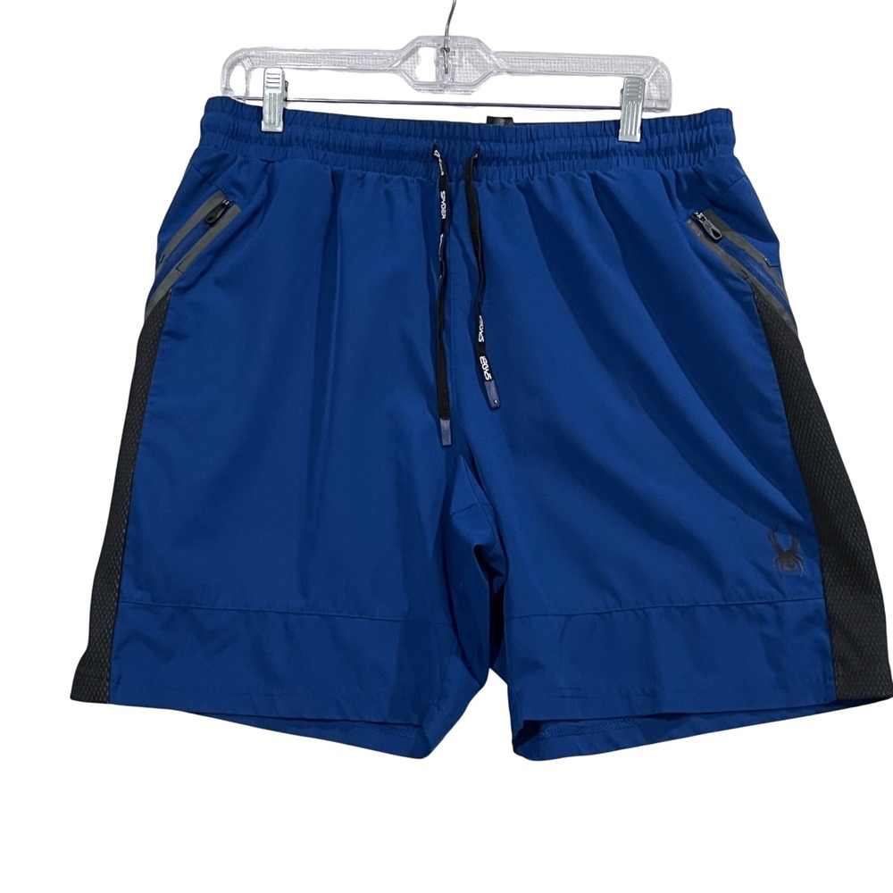 Spyder Active Men Blue Athletic Shorts Zipper Pockets‎ Drawstring Waist